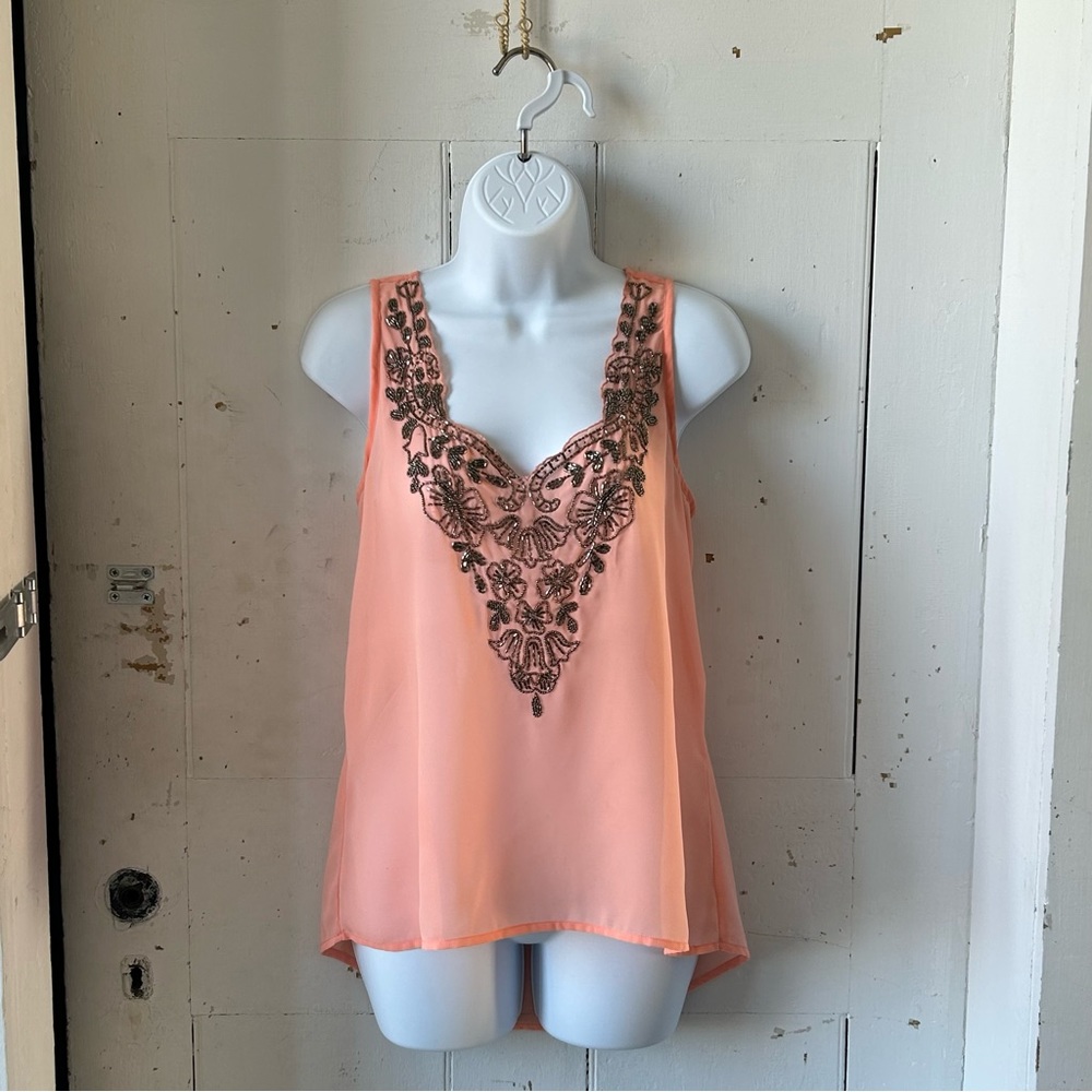 Buttons Copper Beaded Sheer Tank Top